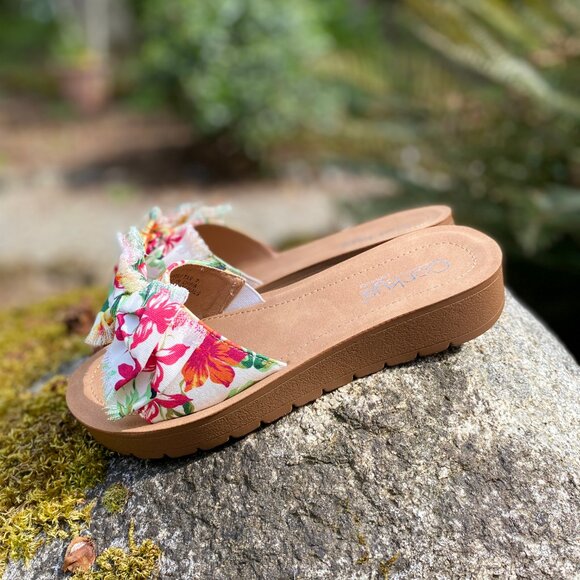 Corkys Spray Tan Sandals in White Floral Canvas - Picture 6 of 6